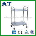 Stainless steel medical instrument trolley with 2 trays